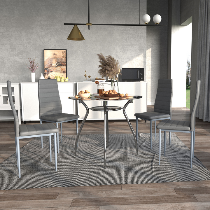 Contemporary Modern Dining Room Set with Tempered Glass Table and 4 Grey Chairs - Elegant and Durable - Premium  from Home Treasures - Just £233.99! Shop now at Home Treasures