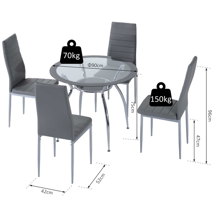 Contemporary Modern Dining Room Set with Tempered Glass Table and 4 Grey Chairs - Elegant and Durable - Premium  from Home Treasures - Just £233.99! Shop now at Home Treasures