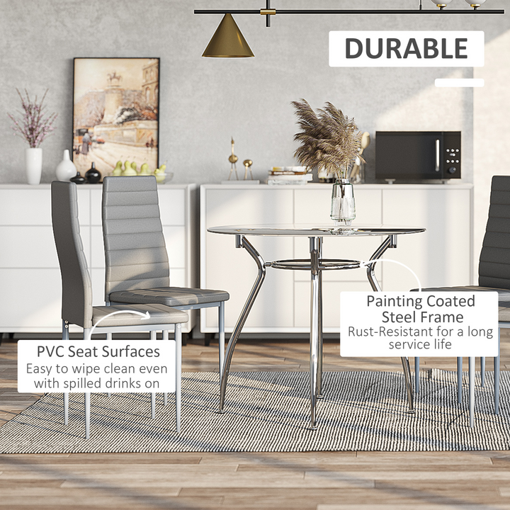 Contemporary Modern Dining Room Set with Tempered Glass Table and 4 Grey Chairs - Elegant and Durable - Premium  from Home Treasures - Just £233.99! Shop now at Home Treasures