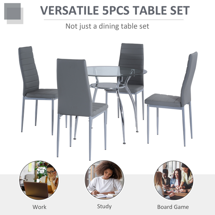 Contemporary Modern Dining Room Set with Tempered Glass Table and 4 Grey Chairs - Elegant and Durable - Premium  from Home Treasures - Just £233.99! Shop now at Home Treasures