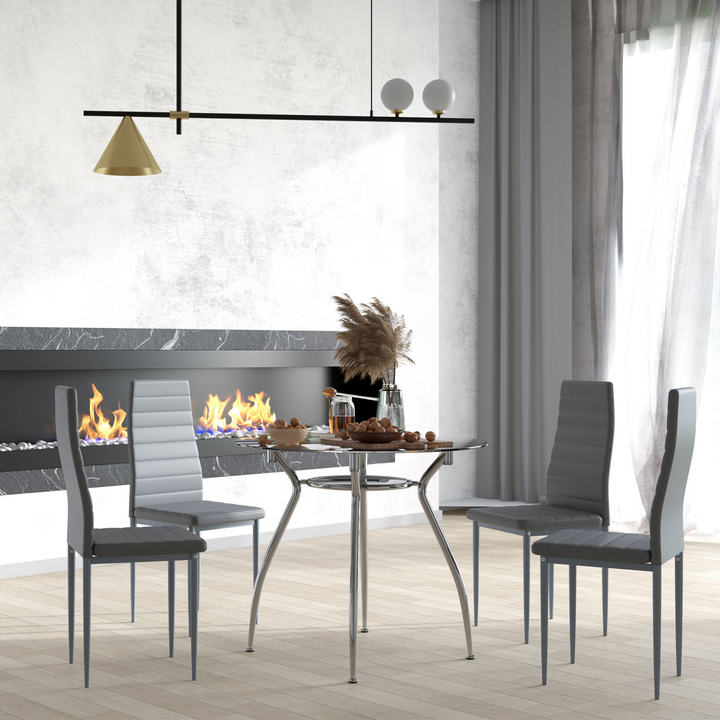 Contemporary Modern Dining Room Set with Tempered Glass Table and 4 Grey Chairs - Elegant and Durable - Premium  from Home Treasures - Just £233.99! Shop now at Home Treasures