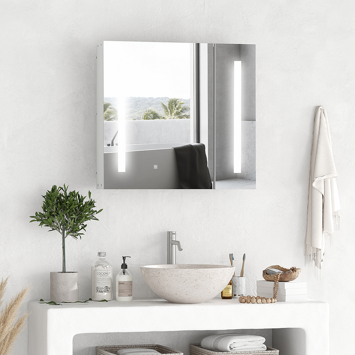 Illuminated Bathroom Mirror Cabinet with Touch Switch & USB Charge - Modern White Design, Adjustable LED Lighting - Premium  from Home Treasures - Just £118.99! Shop now at Home Treasures