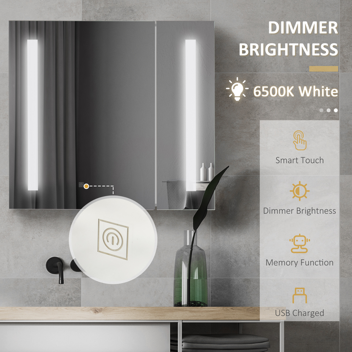 Illuminated Bathroom Mirror Cabinet with Touch Switch & USB Charge - Modern White Design, Adjustable LED Lighting - Premium  from Home Treasures - Just £118.99! Shop now at Home Treasures