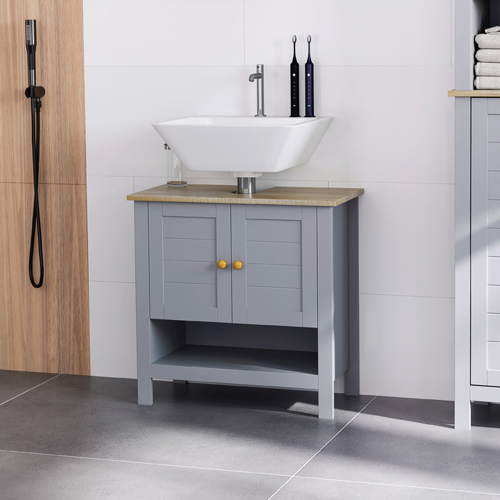 Under Sink Bathroom Vanity Unit with Adjustable Shelf in Grey - Stylish Pedestal Under Sink Storage Cabinet - Premium  from Home Treasures - Just £55.99! Shop now at Home Treasures