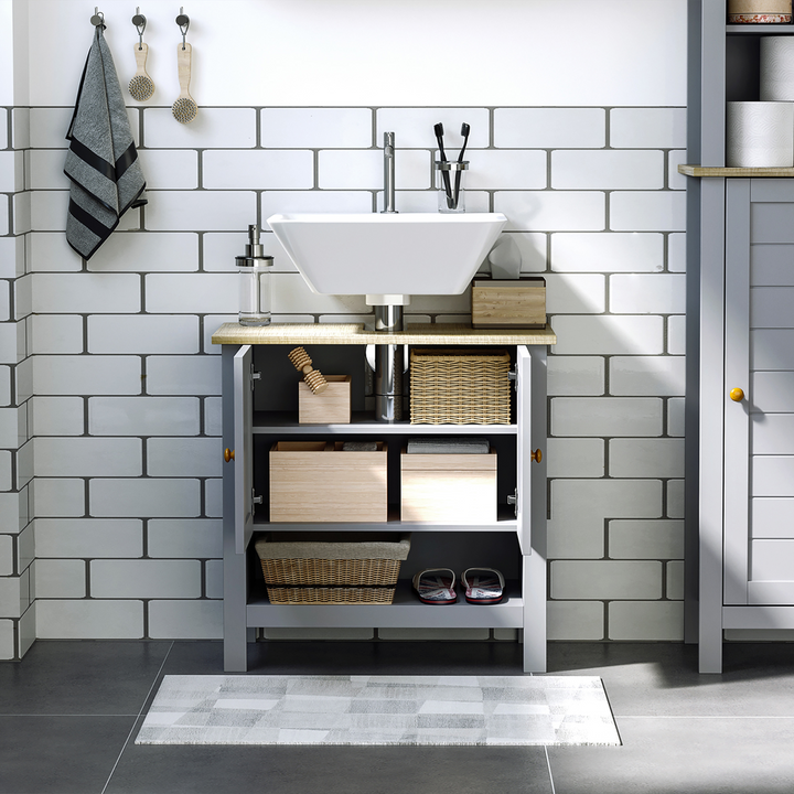 Under Sink Bathroom Vanity Unit with Adjustable Shelf in Grey - Stylish Pedestal Under Sink Storage Cabinet - Premium  from Home Treasures - Just £55.99! Shop now at Home Treasures