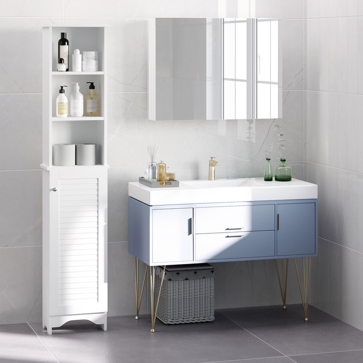 Modern Slimline Floor Standing Bathroom Storage Cabinet with 6 Shelves in White - 165cm Height - Premium  from Home Treasures - Just £76.99! Shop now at Home Treasures