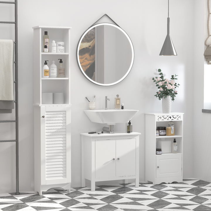 Modern Slimline Floor Standing Bathroom Storage Cabinet with 6 Shelves in White - 165cm Height - Premium  from Home Treasures - Just £76.99! Shop now at Home Treasures