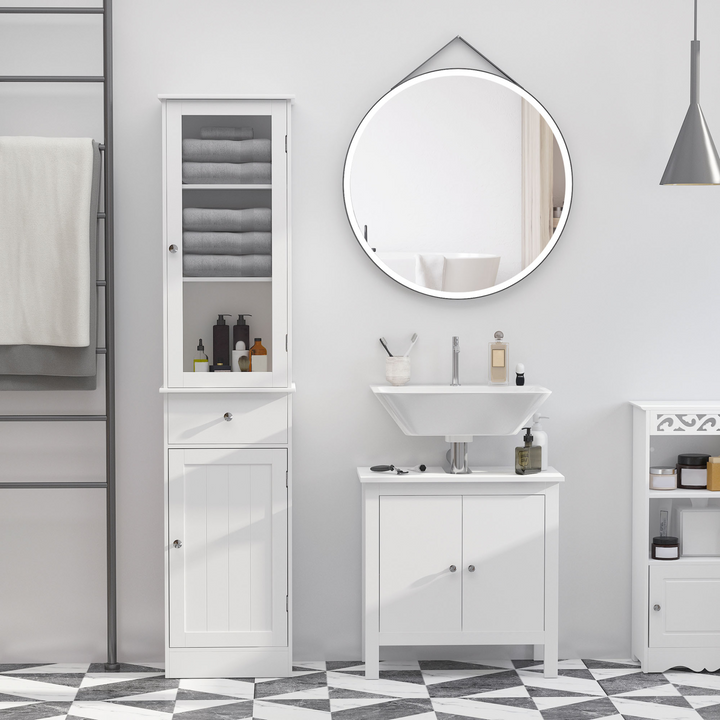 Slim Bathroom Cabinet with 3-Tier Shelf (White) – Space-Saving, Modern Design, Sturdy MDF Structure - Premium  from Home Treasures - Just £117.99! Shop now at Home Treasures