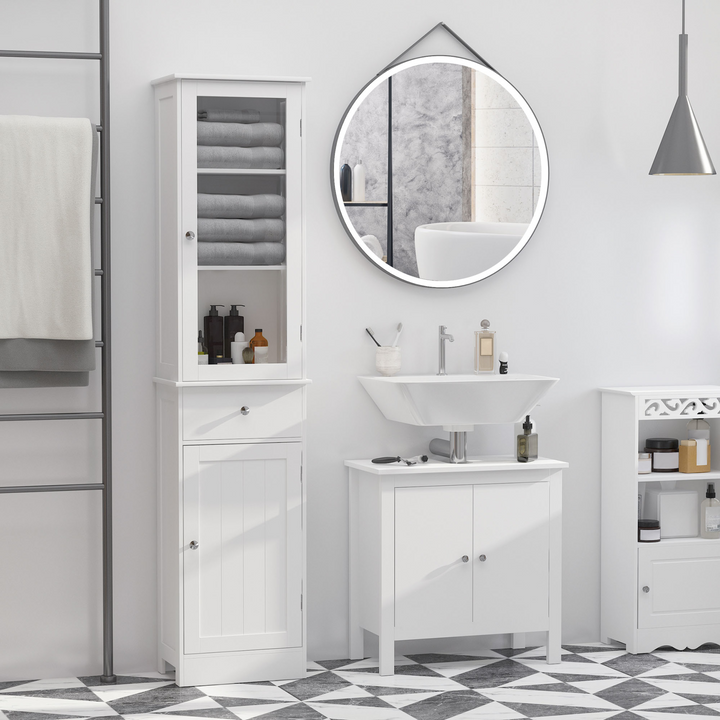 Slim Bathroom Cabinet with 3-Tier Shelf (White) – Space-Saving, Modern Design, Sturdy MDF Structure - Premium  from Home Treasures - Just £117.99! Shop now at Home Treasures