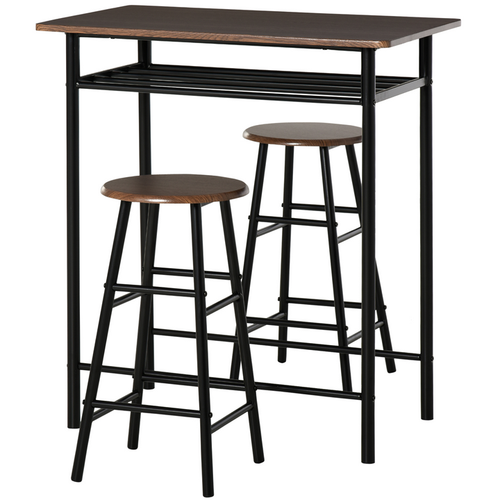 Stylish Bar Table Set with Storage Shelf & Footrest for Kitchen, Dining Room, Pub, Cafe - Black & Oak Finish - Premium  from Home Treasures - Just £90.99! Shop now at Home Treasures