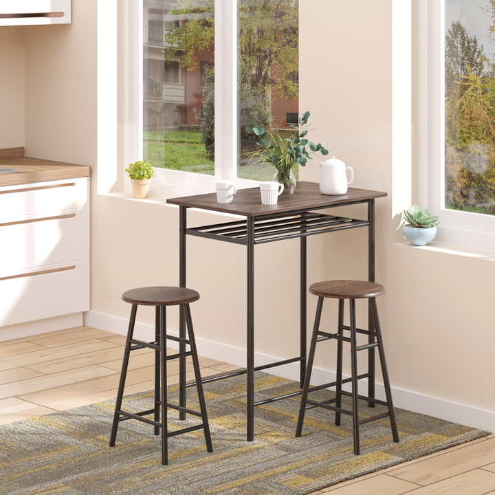 Stylish Bar Table Set with Storage Shelf & Footrest for Kitchen, Dining Room, Pub, Cafe - Black & Oak Finish - Premium  from Home Treasures - Just £90.99! Shop now at Home Treasures