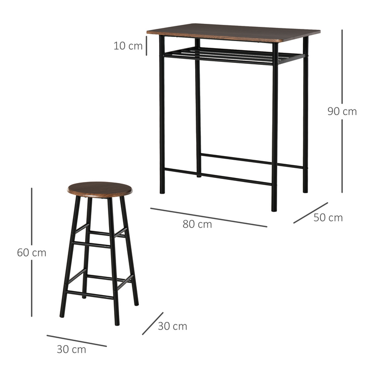 Stylish Bar Table Set with Storage Shelf & Footrest for Kitchen, Dining Room, Pub, Cafe - Black & Oak Finish - Premium  from Home Treasures - Just £90.99! Shop now at Home Treasures