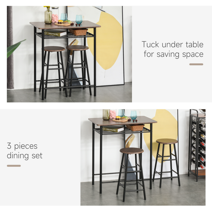 Stylish Bar Table Set with Storage Shelf & Footrest for Kitchen, Dining Room, Pub, Cafe - Black & Oak Finish - Premium  from Home Treasures - Just £90.99! Shop now at Home Treasures