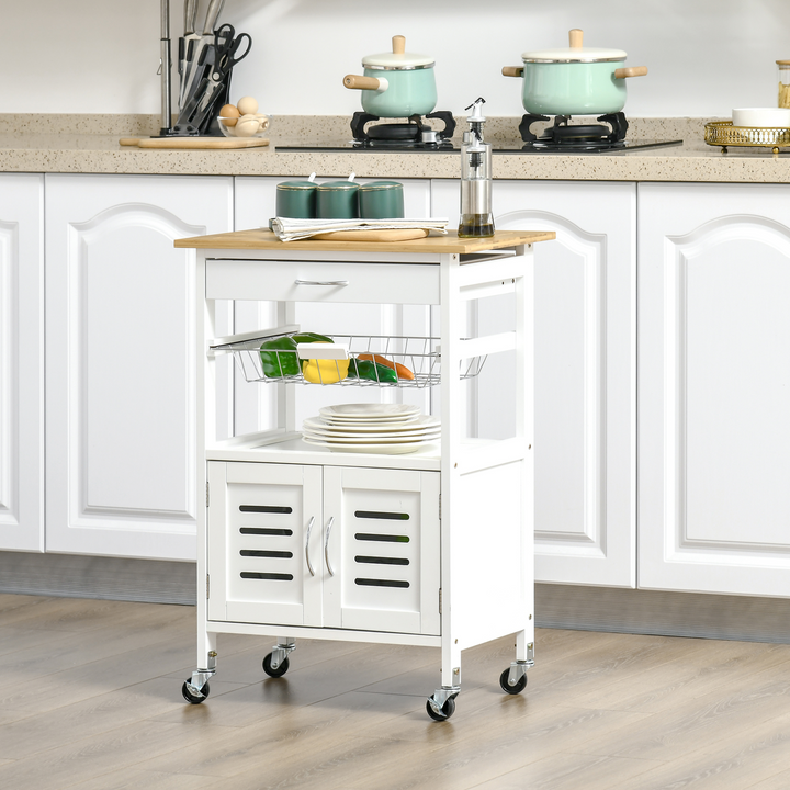 Rolling Kitchen Island Trolley Utility Cart with Bamboo Table Top, Storage Cabinet & Drawer - Premium  from Home Treasures - Just £94.99! Shop now at Home Treasures