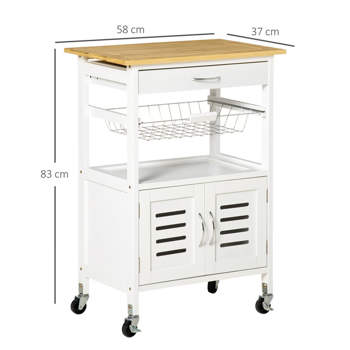 Rolling Kitchen Island Trolley Utility Cart with Bamboo Table Top, Storage Cabinet & Drawer - Premium  from Home Treasures - Just £94.99! Shop now at Home Treasures