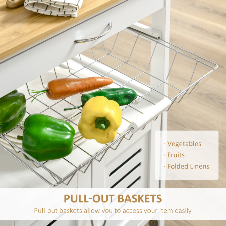 Rolling Kitchen Island Trolley Utility Cart with Bamboo Table Top, Storage Cabinet & Drawer - Premium  from Home Treasures - Just £94.99! Shop now at Home Treasures