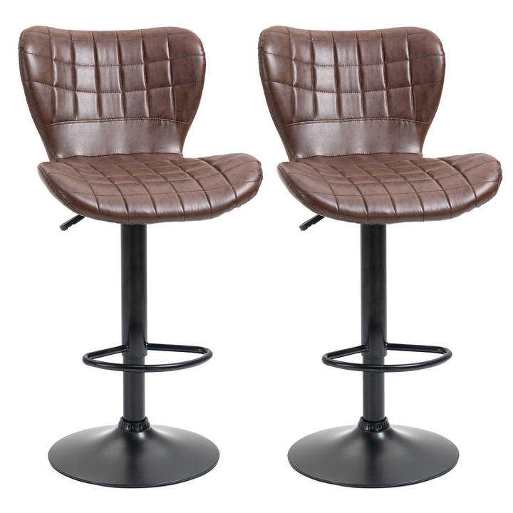 PU Leather Adjustable Bar Stools with Footrest, Set of 2 - Sleek Brown Design - Premium  from Home Treasures - Just £126.99! Shop now at Home Treasures