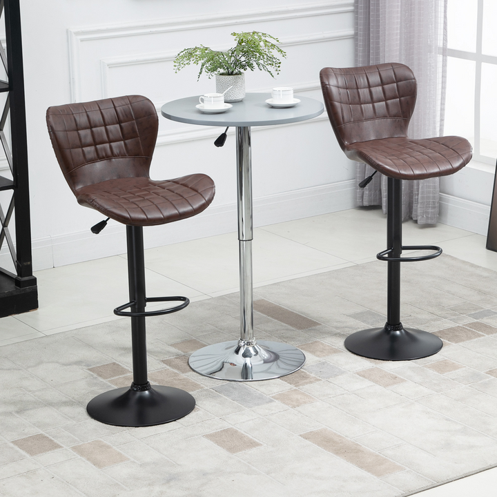 PU Leather Adjustable Bar Stools with Footrest, Set of 2 - Sleek Brown Design - Premium  from Home Treasures - Just £126.99! Shop now at Home Treasures