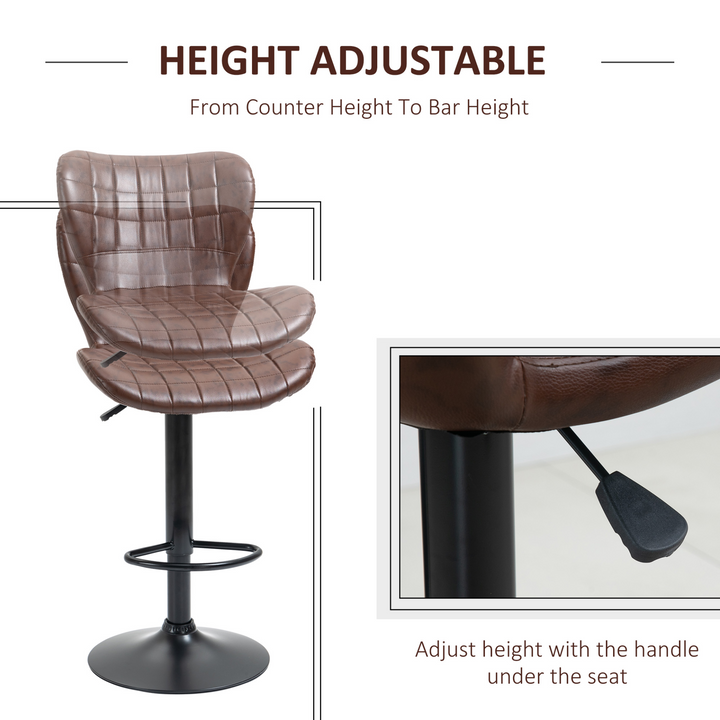 PU Leather Adjustable Bar Stools with Footrest, Set of 2 - Sleek Brown Design - Premium  from Home Treasures - Just £126.99! Shop now at Home Treasures