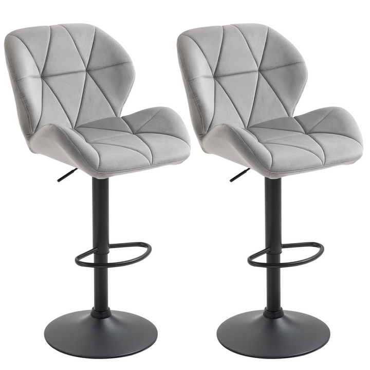 Set of 2 Adjustable Height Bar Stools - Armless, Swivel, Upholstered Counter Chairs in Light Grey Fabric - Premium  from Home Treasures - Just £166.99! Shop now at Home Treasures