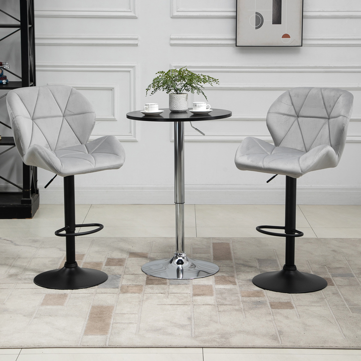 Set of 2 Adjustable Height Bar Stools - Armless, Swivel, Upholstered Counter Chairs in Light Grey Fabric - Premium  from Home Treasures - Just £166.99! Shop now at Home Treasures