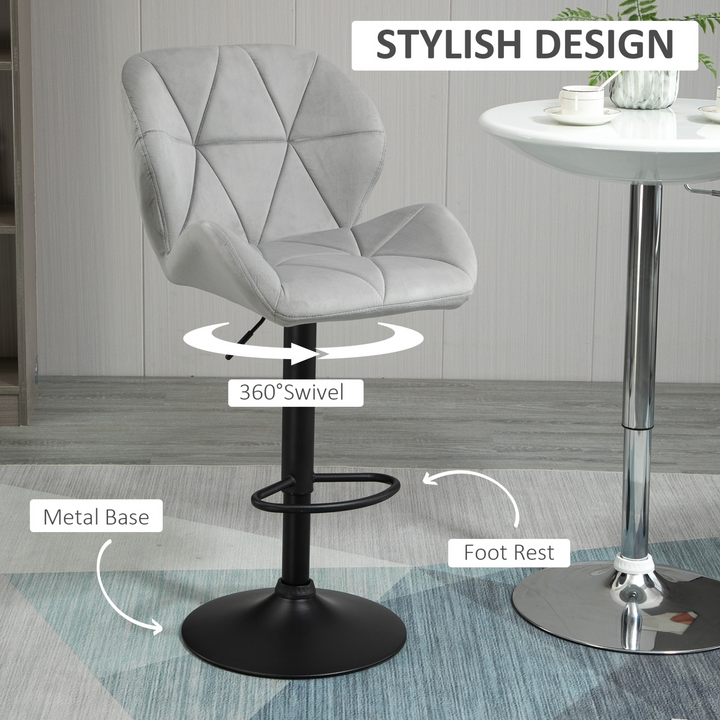 Set of 2 Adjustable Height Bar Stools - Armless, Swivel, Upholstered Counter Chairs in Light Grey Fabric - Premium  from Home Treasures - Just £166.99! Shop now at Home Treasures