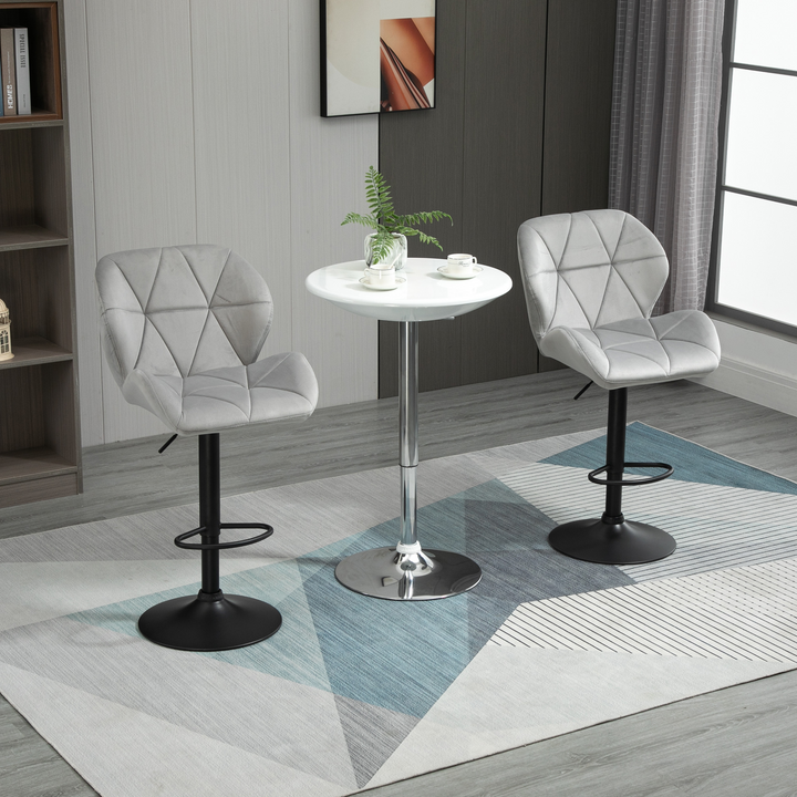 Set of 2 Adjustable Height Bar Stools - Armless, Swivel, Upholstered Counter Chairs in Light Grey Fabric - Premium  from Home Treasures - Just £166.99! Shop now at Home Treasures