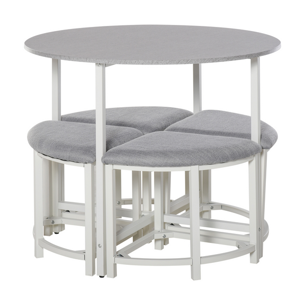 Modern Round Dining Table Set with 4 Upholstered Stools - Compact & Stylish - Premium  from Home Treasures - Just £200.99! Shop now at Home Treasures