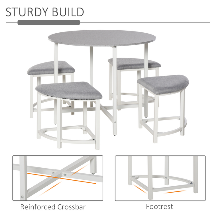 Modern Round Dining Table Set with 4 Upholstered Stools - Compact & Stylish - Premium  from Home Treasures - Just £200.99! Shop now at Home Treasures