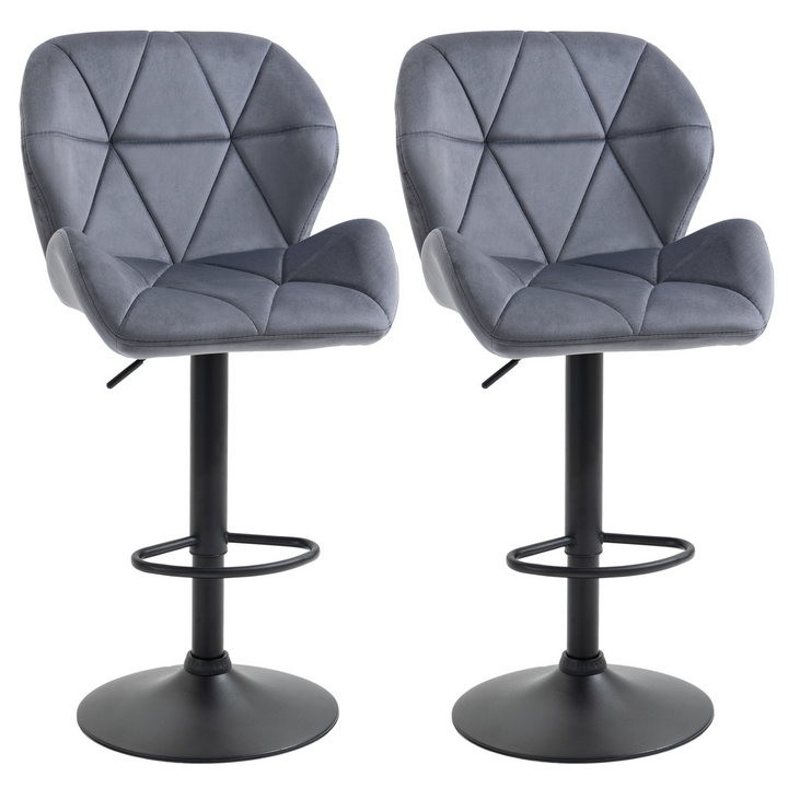 Set of 2 Grey Adjustable Height Fabric Bar Stools - Swivel Upholstered Counter Chairs - Premium  from Home Treasures - Just £166.99! Shop now at Home Treasures