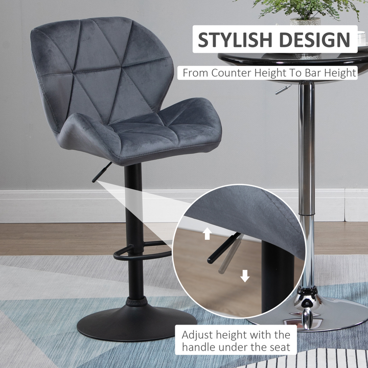 Set of 2 Grey Adjustable Height Fabric Bar Stools - Swivel Upholstered Counter Chairs - Premium  from Home Treasures - Just £166.99! Shop now at Home Treasures