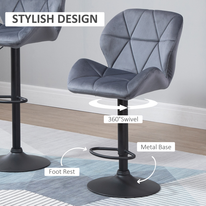 Set of 2 Grey Adjustable Height Fabric Bar Stools - Swivel Upholstered Counter Chairs - Premium  from Home Treasures - Just £166.99! Shop now at Home Treasures