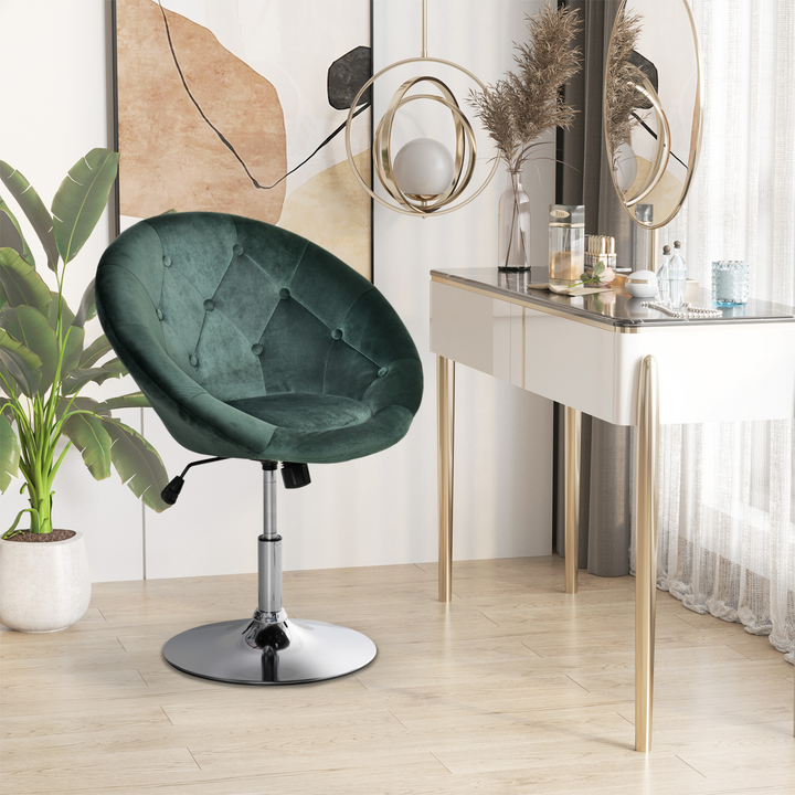 Modern Adjustable Velvet Bar Stool - Elegant Green Armless Tub Chair with Tufted Fabric & 360° Swivel Seat - Premium  from Home Treasures - Just £90.99! Shop now at Home Treasures