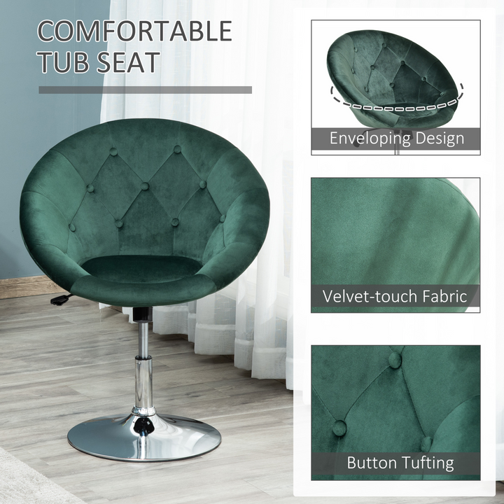 Modern Adjustable Velvet Bar Stool - Elegant Green Armless Tub Chair with Tufted Fabric & 360° Swivel Seat - Premium  from Home Treasures - Just £90.99! Shop now at Home Treasures