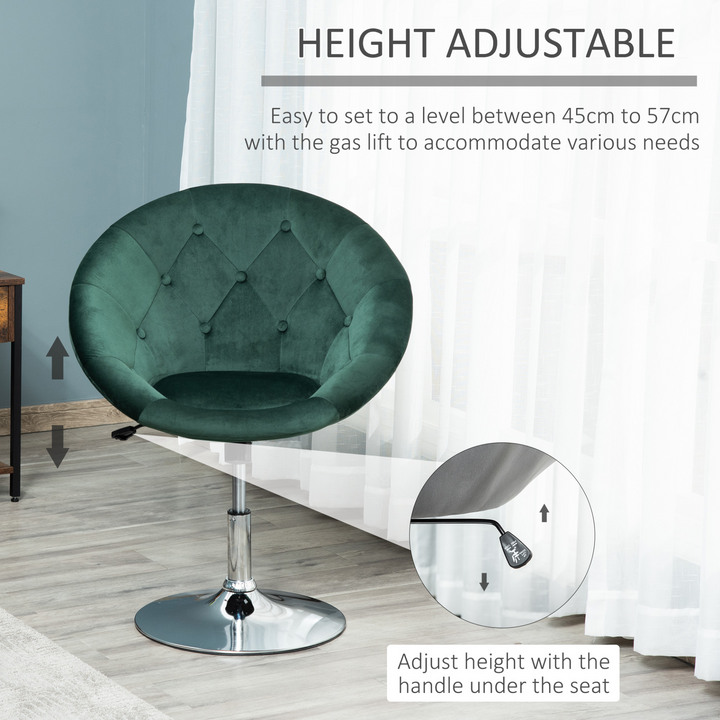 Modern Adjustable Velvet Bar Stool - Elegant Green Armless Tub Chair with Tufted Fabric & 360° Swivel Seat - Premium  from Home Treasures - Just £90.99! Shop now at Home Treasures