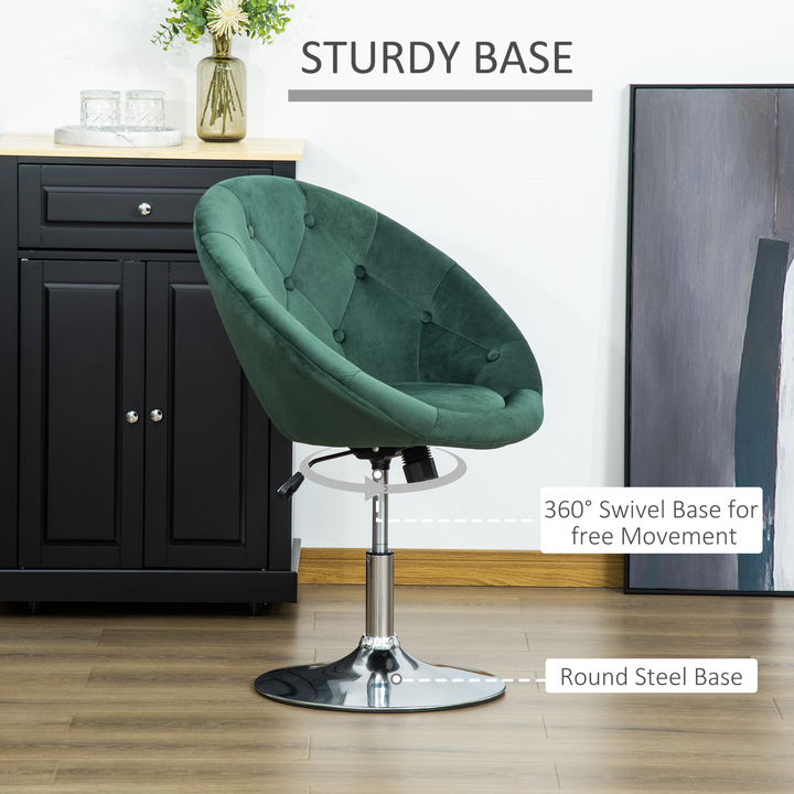 Modern Adjustable Velvet Bar Stool - Elegant Green Armless Tub Chair with Tufted Fabric & 360° Swivel Seat - Premium  from Home Treasures - Just £90.99! Shop now at Home Treasures