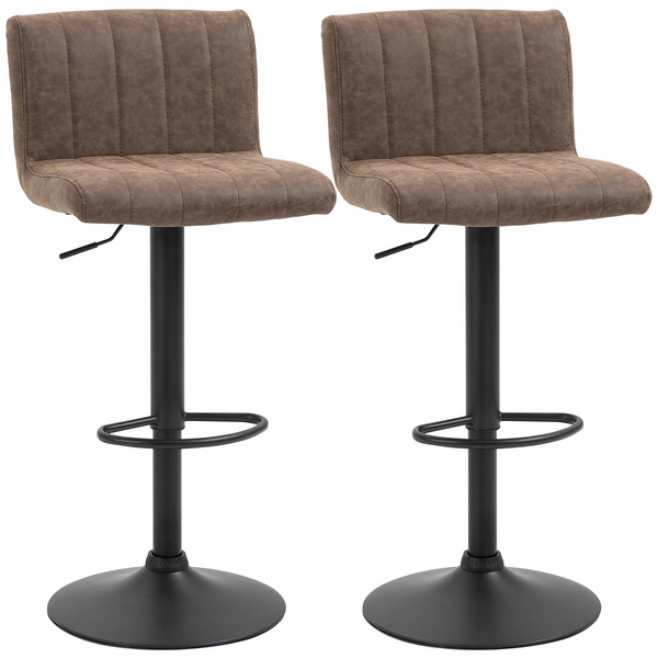 Barstools Set of 2 - Adjustable Height Brown PU Leather Counter Chairs with Footrest for Kitchen and Dining - Premium  from Home Treasures - Just £137.99! Shop now at Home Treasures