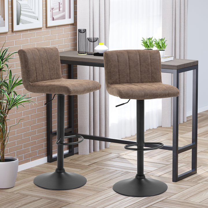 Barstools Set of 2 - Adjustable Height Brown PU Leather Counter Chairs with Footrest for Kitchen and Dining - Premium  from Home Treasures - Just £137.99! Shop now at Home Treasures