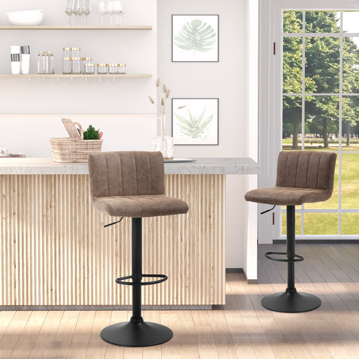 Barstools Set of 2 - Adjustable Height Brown PU Leather Counter Chairs with Footrest for Kitchen and Dining - Premium  from Home Treasures - Just £137.99! Shop now at Home Treasures