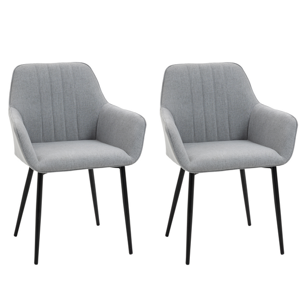 Dining Chairs Set of 2 - Light Grey Upholstered Linen Fabric with Metal Legs - Mid-Century Modern Design for Dining Room, Kitchen, or Study - Premium  from Home Treasures - Just £160.99! Shop now at Home Treasures