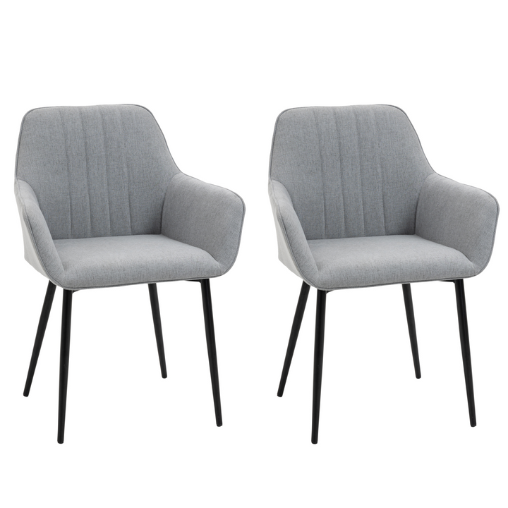 Dining Chairs Set of 2 - Light Grey Upholstered Linen Fabric with Metal Legs - Mid-Century Modern Design for Dining Room, Kitchen, or Study - Premium  from Home Treasures - Just £160.99! Shop now at Home Treasures