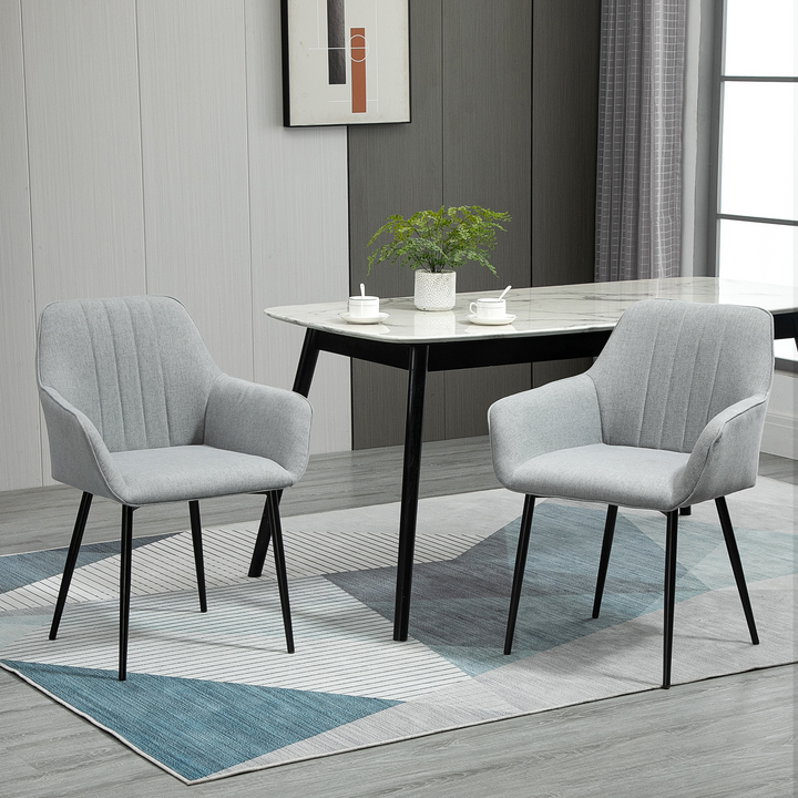 Dining Chairs Set of 2 - Light Grey Upholstered Linen Fabric with Metal Legs - Mid-Century Modern Design for Dining Room, Kitchen, or Study - Premium  from Home Treasures - Just £160.99! Shop now at Home Treasures