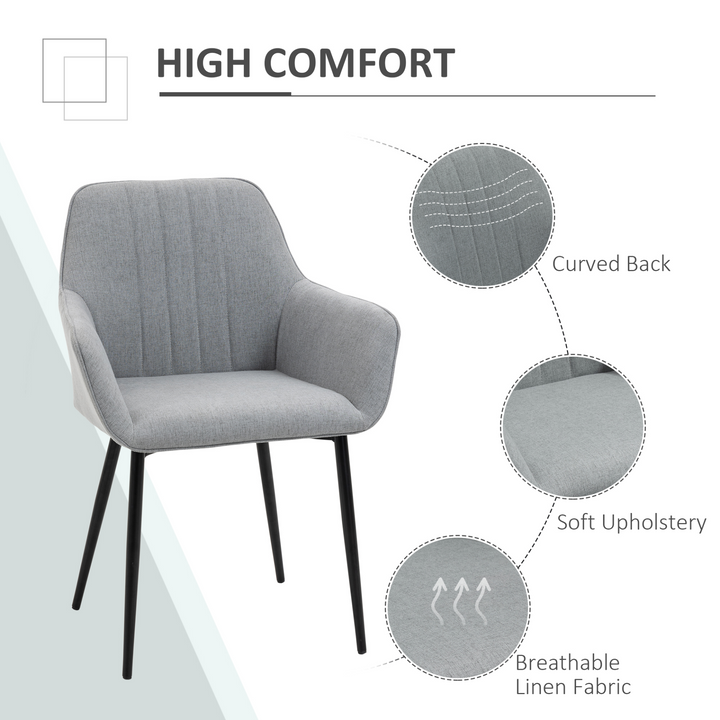 Dining Chairs Set of 2 - Light Grey Upholstered Linen Fabric with Metal Legs - Mid-Century Modern Design for Dining Room, Kitchen, or Study - Premium  from Home Treasures - Just £160.99! Shop now at Home Treasures