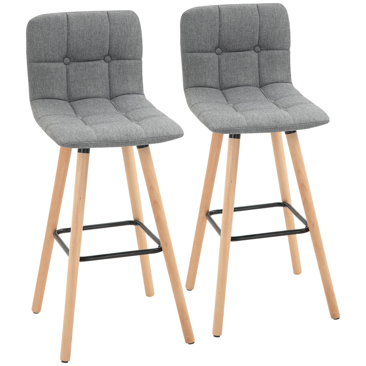 Set of 2 Armless Button-Tufted Counter Height Bar Chairs with Wood Legs & Footrest, Grey - Modern Bar Stools for Kitchen, Dining, and Home Bar - Premium  from Home Treasures - Just £131.99! Shop now at Home Treasures