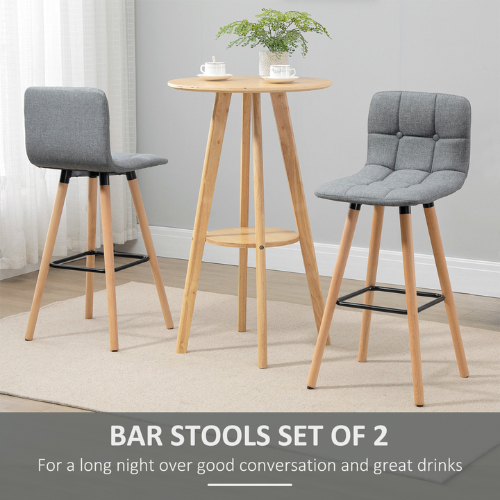 Set of 2 Armless Button-Tufted Counter Height Bar Chairs with Wood Legs & Footrest, Grey - Modern Bar Stools for Kitchen, Dining, and Home Bar - Premium  from Home Treasures - Just £131.99! Shop now at Home Treasures