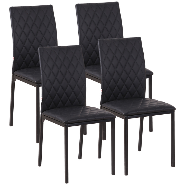 Set of 4 Modern Faux Leather Dining Chairs - Upholstered Accent Chairs with Metal Legs for Kitchen & Dining Room, Black - Premium  from Home Treasures - Just £134.99! Shop now at Home Treasures