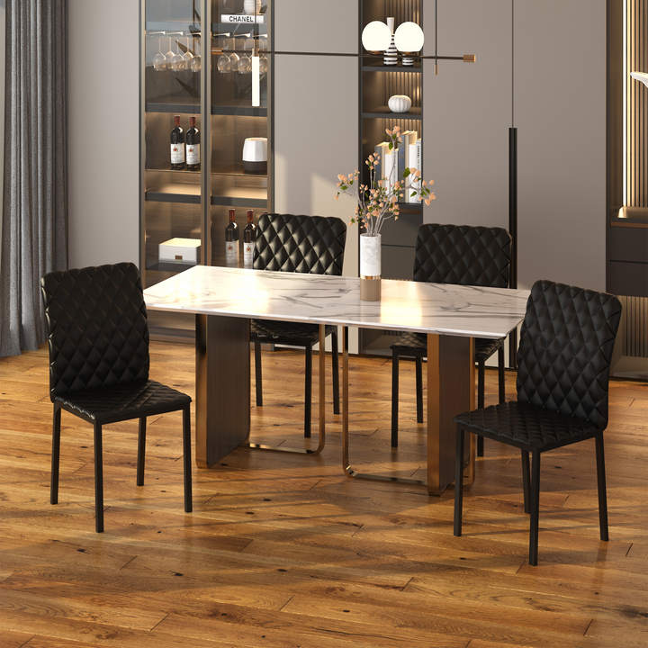 Set of 4 Modern Faux Leather Dining Chairs - Upholstered Accent Chairs with Metal Legs for Kitchen & Dining Room, Black - Premium  from Home Treasures - Just £134.99! Shop now at Home Treasures