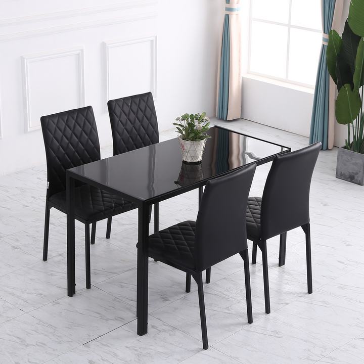 Set of 4 Modern Faux Leather Dining Chairs - Upholstered Accent Chairs with Metal Legs for Kitchen & Dining Room, Black - Premium  from Home Treasures - Just £134.99! Shop now at Home Treasures