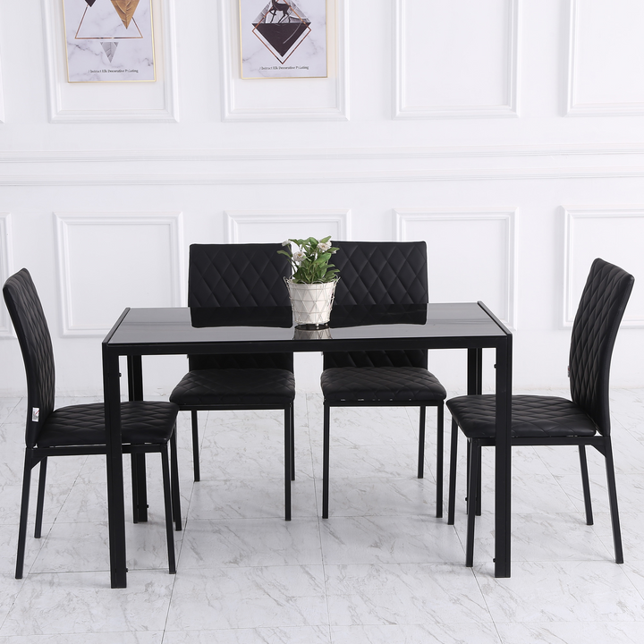 Set of 4 Modern Faux Leather Dining Chairs - Upholstered Accent Chairs with Metal Legs for Kitchen & Dining Room, Black - Premium  from Home Treasures - Just £134.99! Shop now at Home Treasures