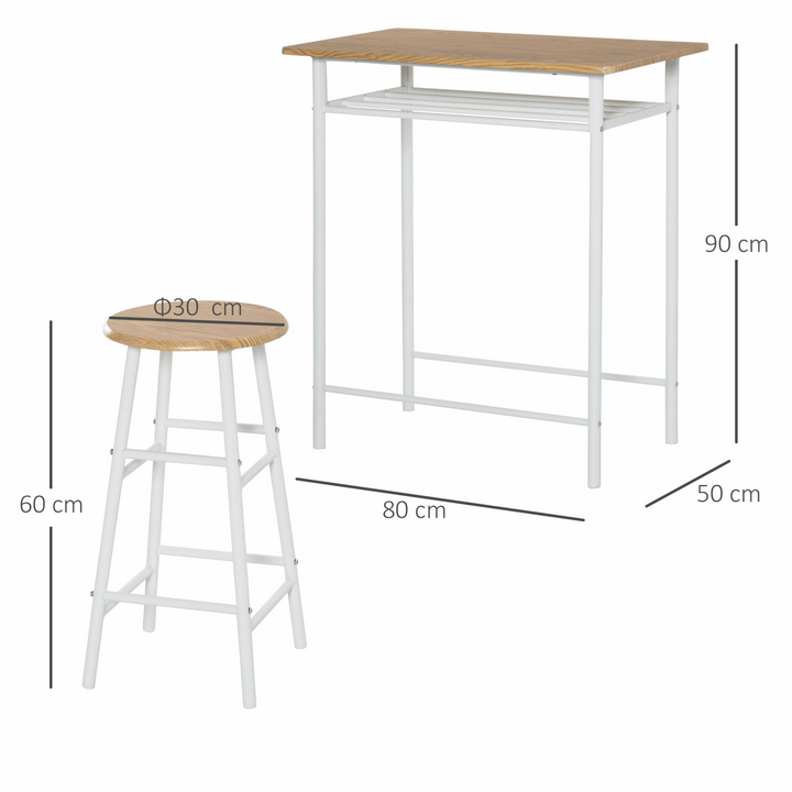 Stylish Bar Table and Stools Set with Footrest and Storage Shelf (White and Oak) - Perfect for Small Spaces - Premium  from Home Treasures - Just £97.99! Shop now at Home Treasures